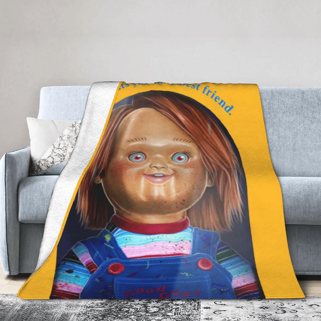Chucky Horror Movie Knitted Blanket Childs Play Halloween Fuzzy Throw Blanket Home Couch Personalised Soft Warm Bedspread
