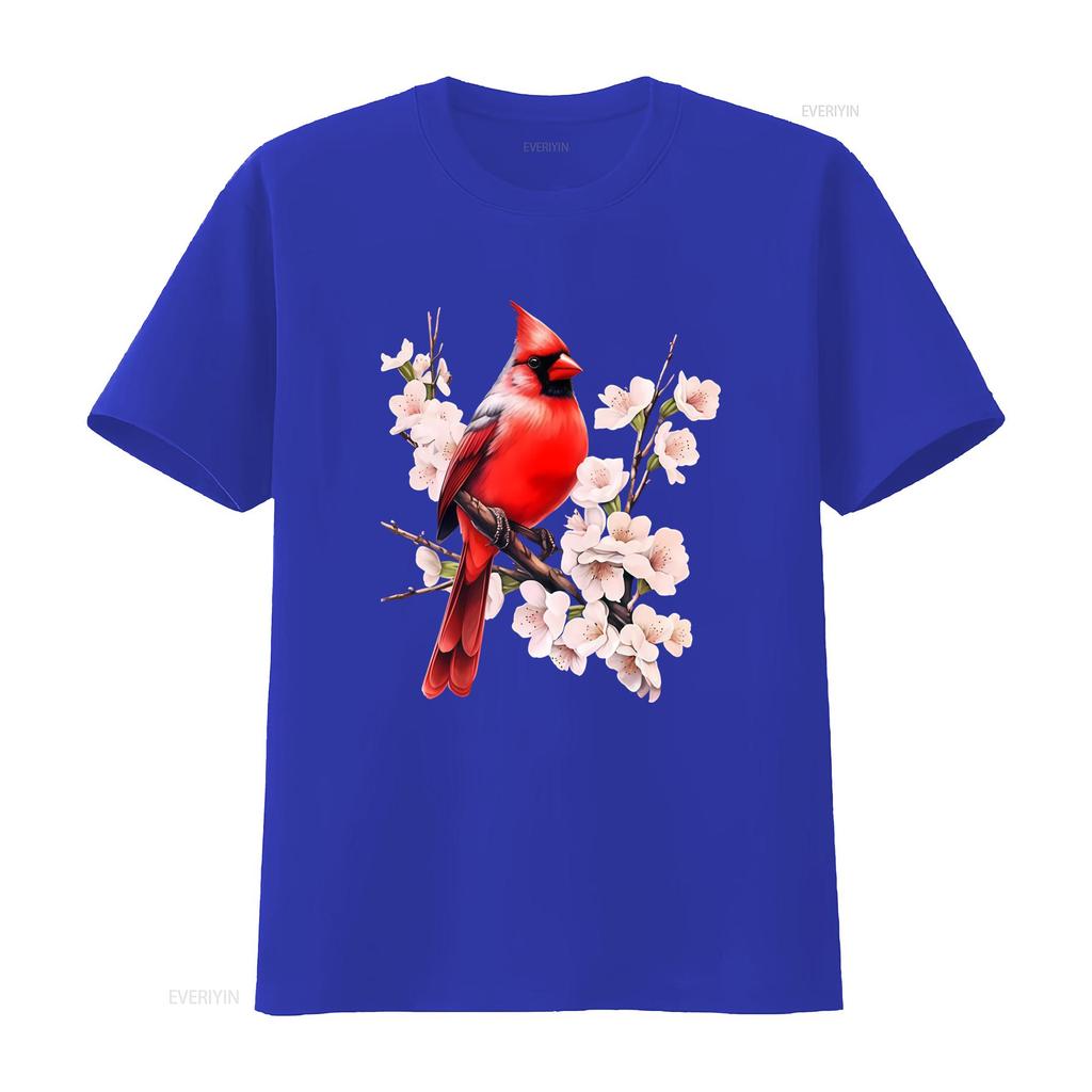 Northern Cardinal Wild Backyard Birds Flower Garden Birders T Shirt Vibrant Red Perched on Blossom Branch Design vintage