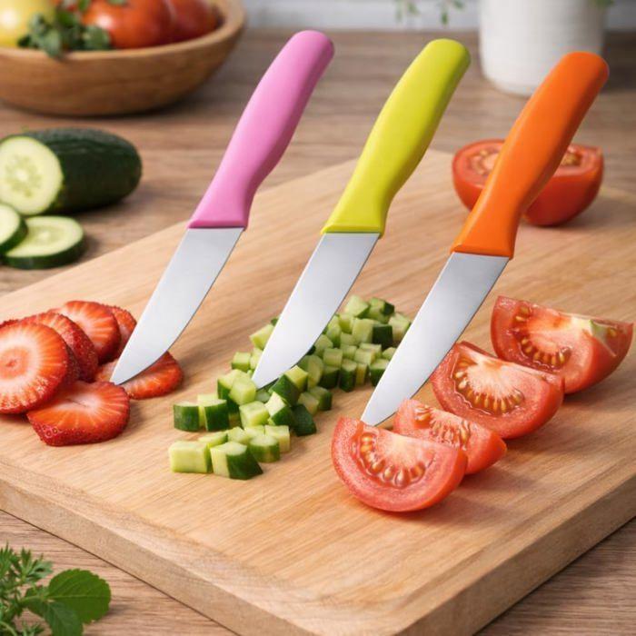 Set of 6 Office Knives - SIROCO - Lot 6 - Sharp Stainless Steel Blade - Ergonomic Non-slip Handle - Apple Sheath