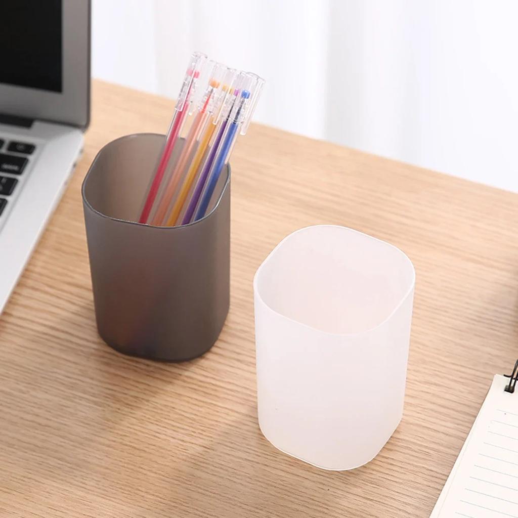 1pc - Simple Transparent Pen Holder Creative Plastic Matte Pen Holder Stationery Office Desktop Storage Pen Holder