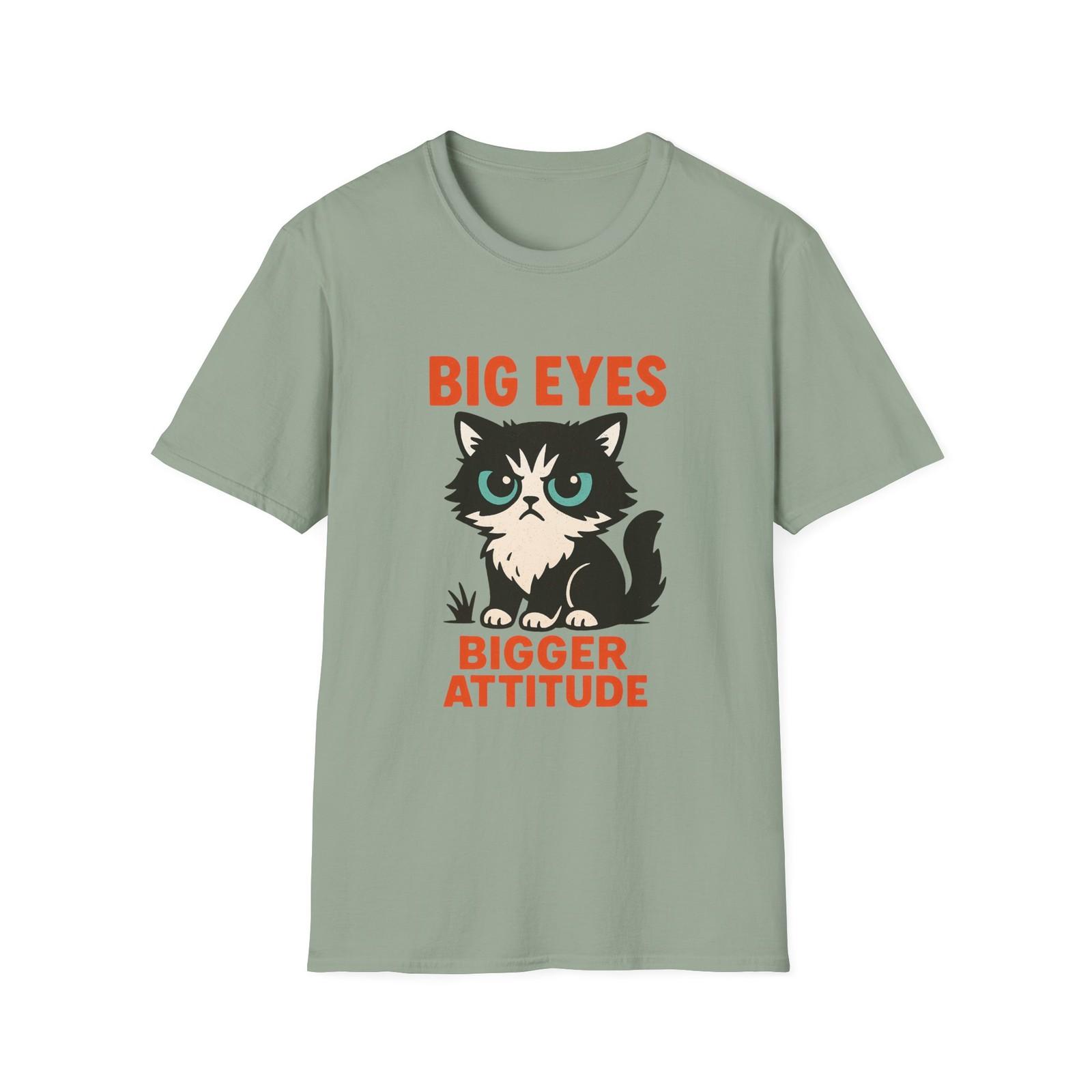 Unisex Softstyle T-Shirt Mens Womens Tees Top Fluffy Cat Turquoise Eyes Funny Sass Cartoon Shirt 2XL