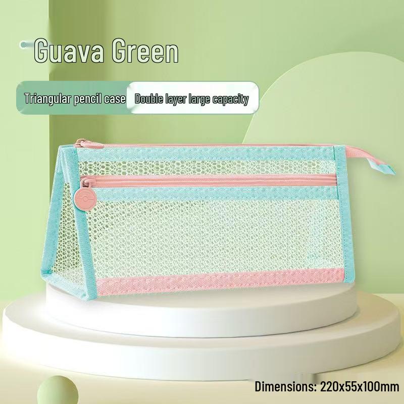 Korean Mesh Double Layer 3D Pencil Case - Large Capacity Transparent Stationery Bag A6 Double Layer Mesh Bag