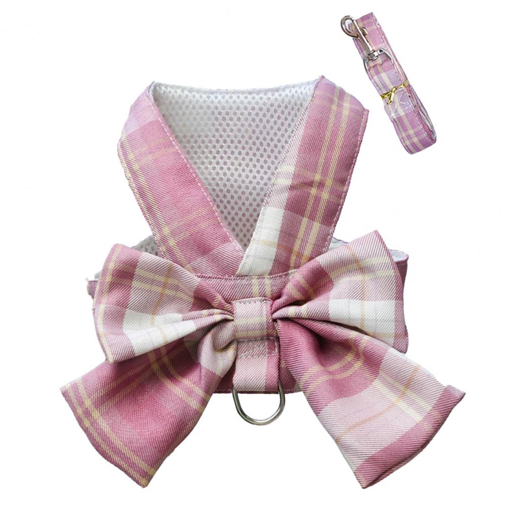 Rabbit JK Dresses and Leash Sets Mesh Plaid Pet Vest Harness Cat Bunny Chest Strap Set Small Animals Clothes Rabbits Accessories