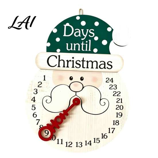 Holiday Countdown Sign Christmas Calendar Reusable Days Until Door Hanging Sign Wooden Vintage Round Wreath Hanger for Wall Decor Interactive