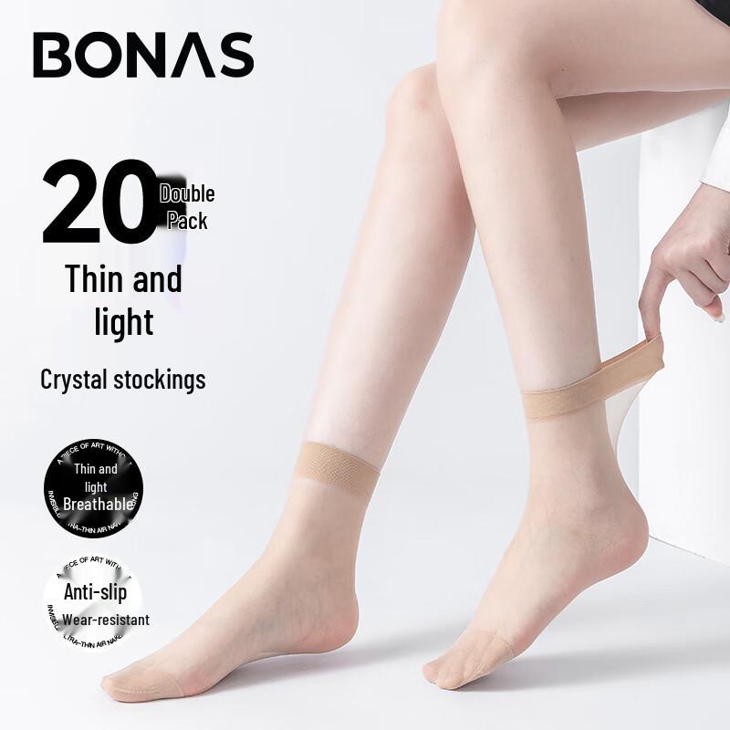 

Bonaas Women s Ultra-Thin Crystal Silk Summer Socks 20-Pair Set One Size