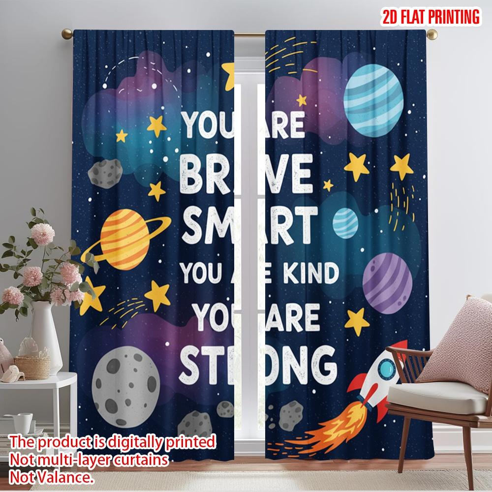 

2pcs 2D flat printing Curtains Brave Smart Kind Strong 100% Polyester Fabric Without Electricity Festive Holiday Use for 52.50×116.00 CM 2pcs