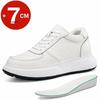 White Leather Sneakers with Thick Soles Elevator Men Shoes Outdoor Men Formal Shoes 7CM Invisible Inner Height Increasing Sports