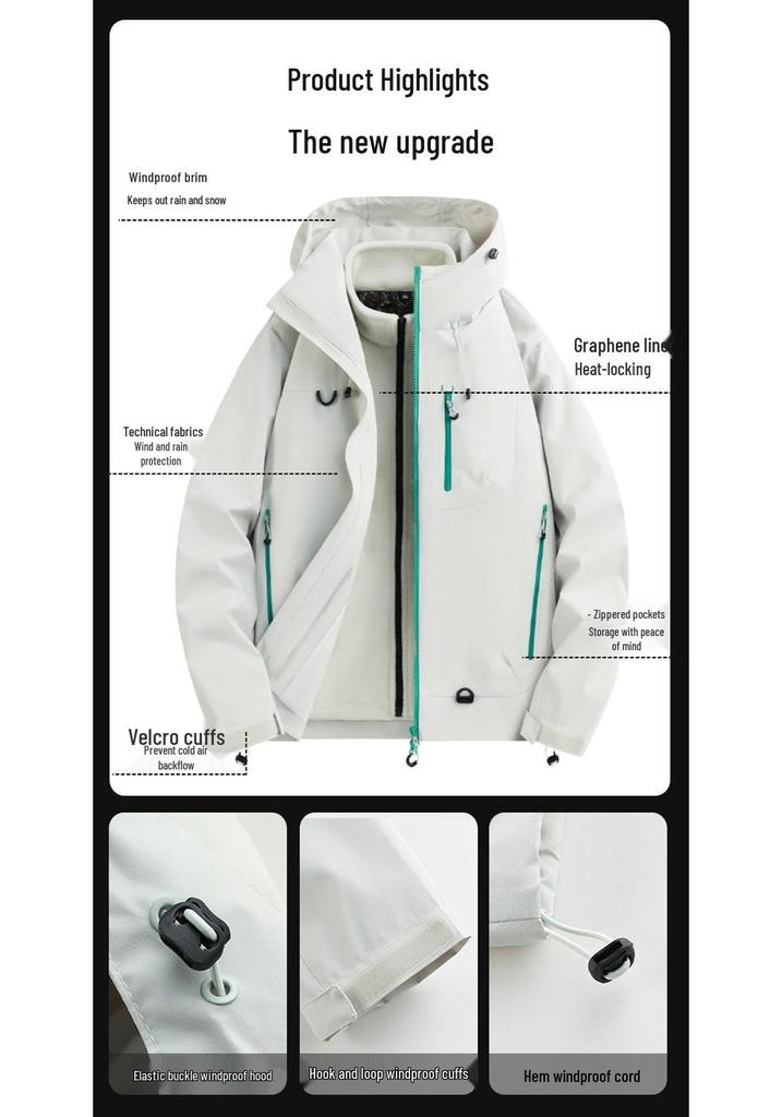 Men's Three-in-One Graphene Hooded Ski Jacket for Autumn/Winter