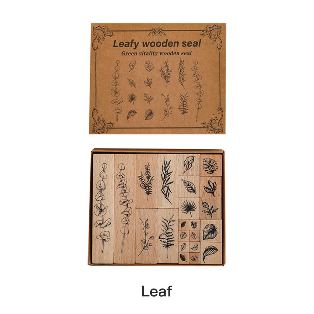 

22Pcs/Set Wooden Stamps Art Retro Seal Flower Leaf Stamp Set Journal Scrapbooking Diary DIY Decoration Gift Leaf