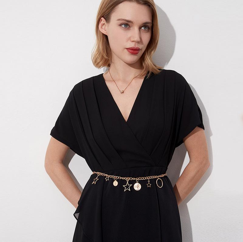 Fashion Ladies Exquisite Waist Chain Leaf Shell Metal Double Layer Beautiful Waist Chain Boho Women's Waist Chain