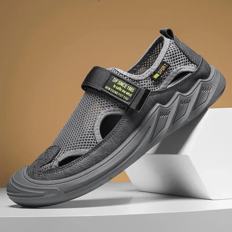 Mesh Shoes for Men's New Summer New Breathable Outdoor Sports and Leisure Soft Sole Anti Slip Baotou Sandals Shoes