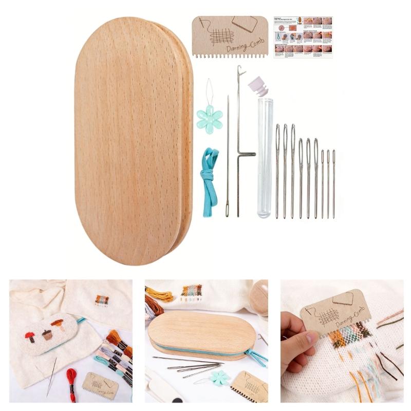 Elliptical Wooden Darning Tool Wood Mending Darning Tool Set With Large Eye Knitting Needle for Mending Socks Sweaters