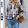 Women's Point Collar Long Sleeve Regular Fit Plaid Jacket Wool Coat Pockets Autumn Winter Streetwear Outerwear