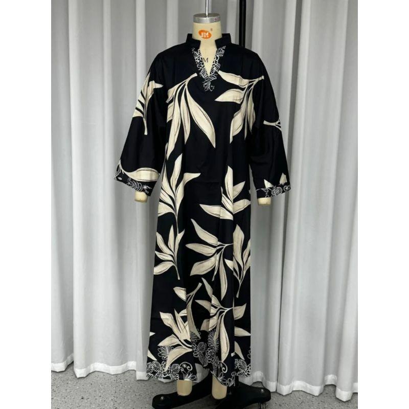 European and American Women clothes V-neck Print Loose Casual Long sleeve dress Printed Loose Casual Casual Dress