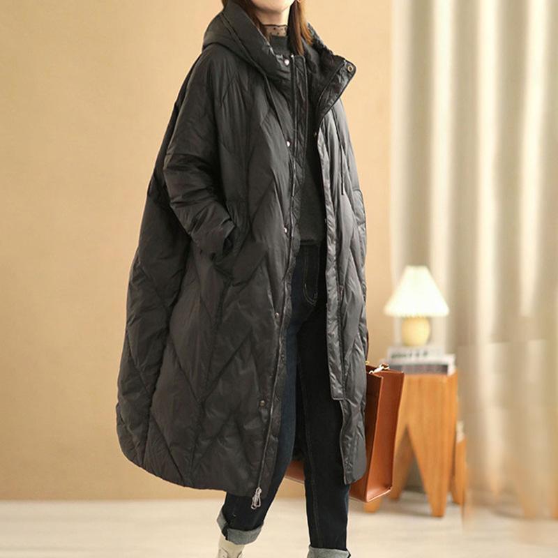Women Loose Long Coat White Duck Down Jacket Winter Overcoat Hooded Puffer Parkas