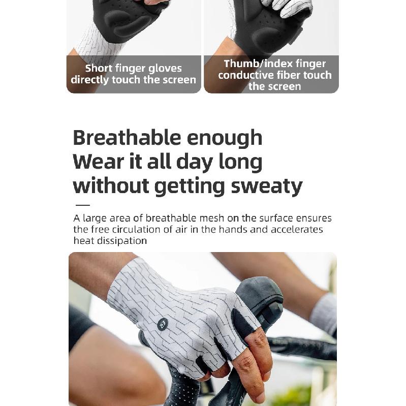ROCKBROS Cycling Gloves Half Finger Breathable MTB Road Bike Gloves Shock Absorption Thickened Palm Pad Anti-slip Bicycle Gloves