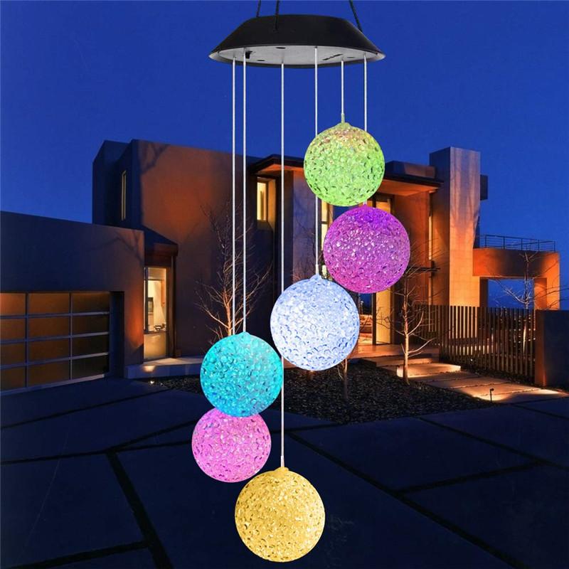Solar Garden Wind Chime Led Ball Light With Gradient Colors For Outdoor Patio Decor