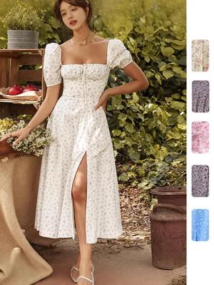 2026 Spring Women's European American French Style Floral Bodycon Backless Split Strap Dress