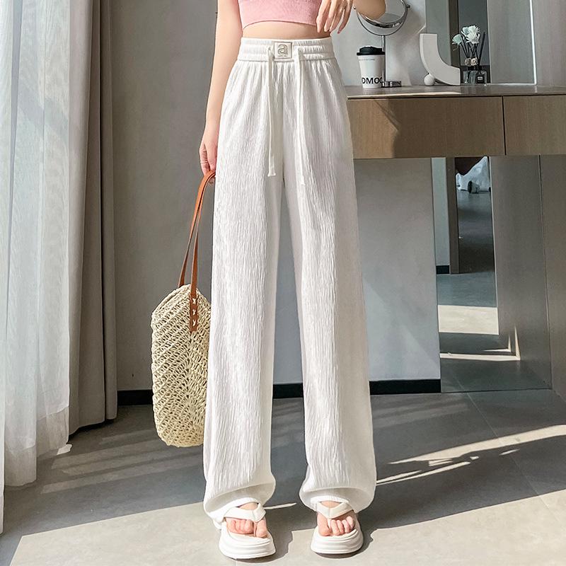 Pleated High Waist Fleece-Lined Wide Leg Pants for Women - Autumn Winter Slimming Plus Size Casual Wear
