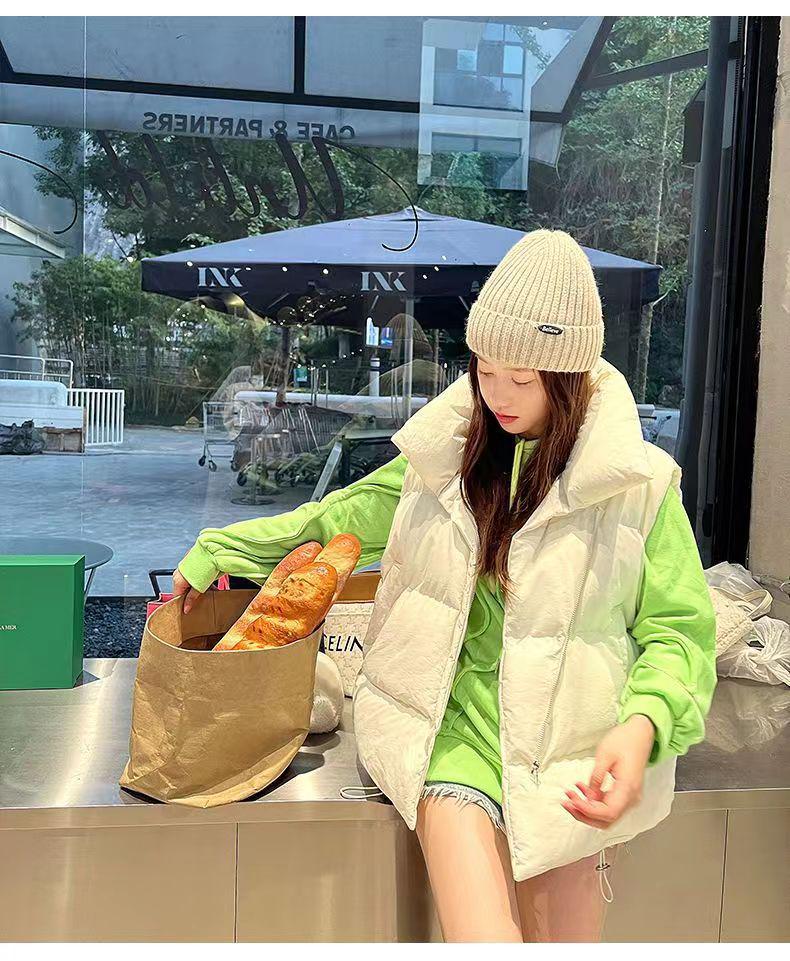 Women's Spring/Fall 2025 Korean Loose Fit Cotton Vest with Stand-Up Collar and Shoulder Pads