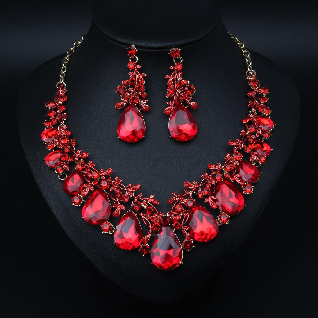 2026 European and American Fashion Temperament Versatile Gem Necklace Earrings Set Bridal Ball Dress Accessories