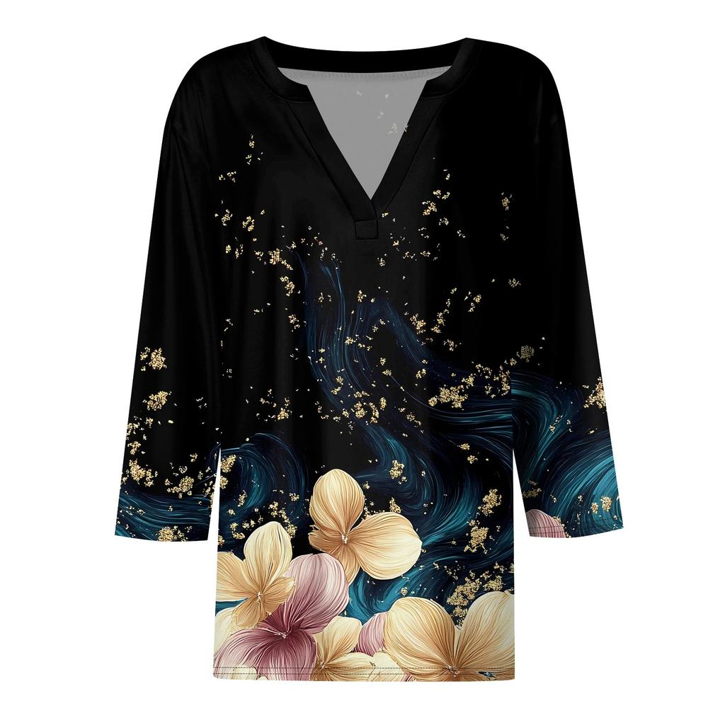 Women's T Shirt Tee Printed 3/4 Sleeve Daily Weekend Fashion Basic V Neck Regular Top