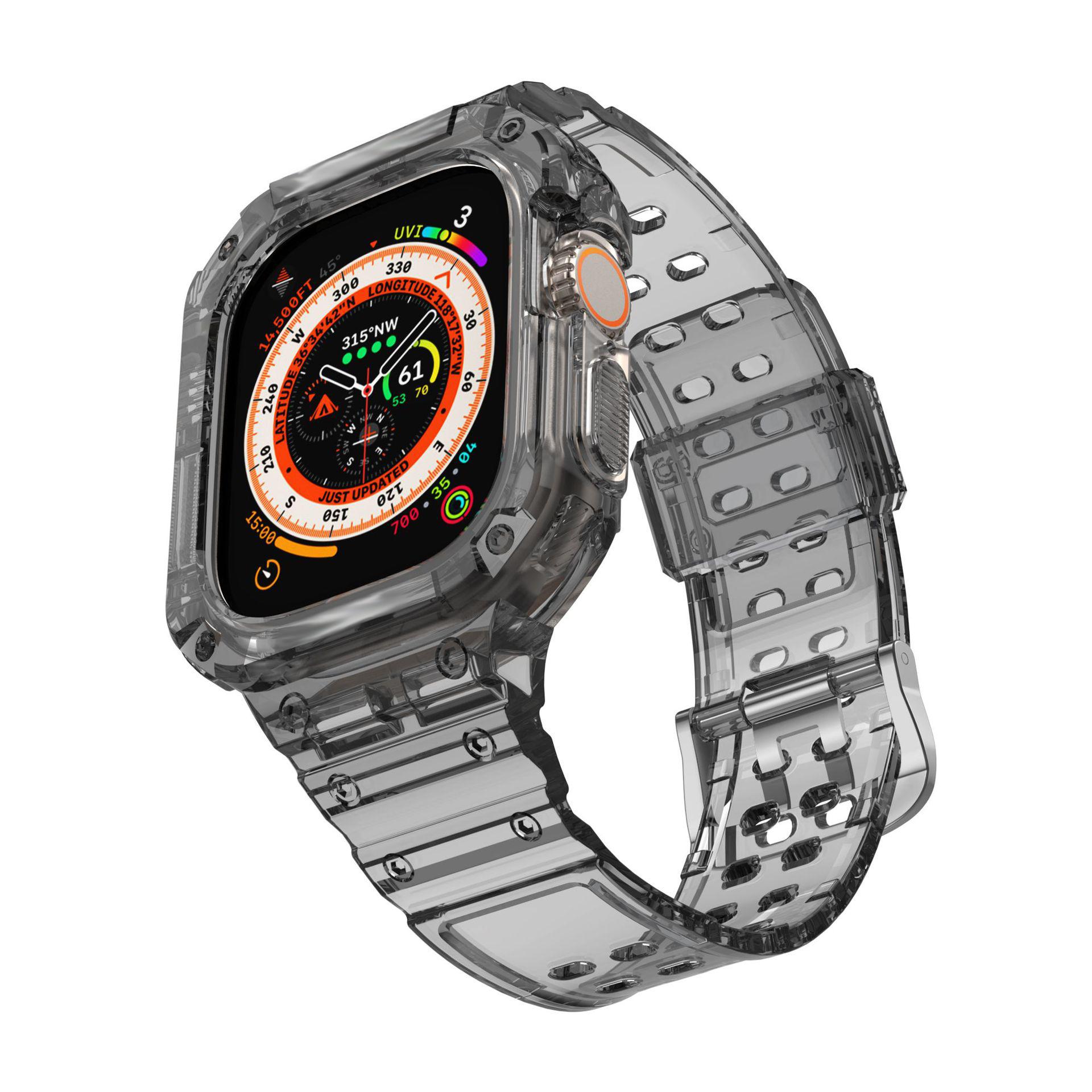 

Strap for Apple Watch Band Ultra 49mm Accessories Transparent Sport silicone bracelet+Protective Bumper iwatch case cover 49 mm 49mm чорний колір сірий