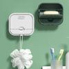 Plastic Soap Dish with Lid Wall-mounted Punchfree Soap Box Drainage Container Soap Holder Storage Shelf for Bathroom Accessories LS