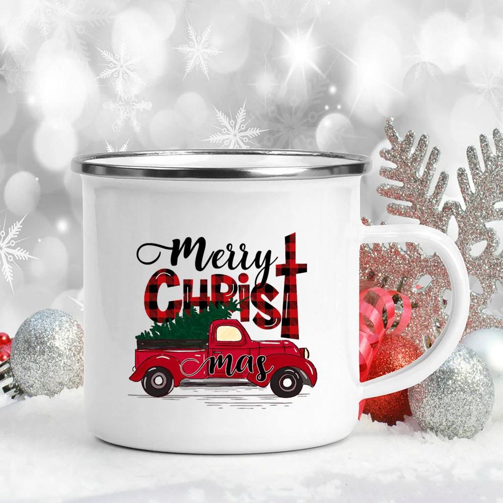 Snowman Deer Print Enamel Coffee Mugs Christmas Gifts New Year Party Wine Beer Juice Drink Tea Cups Mug Home Kitchen Drinkware