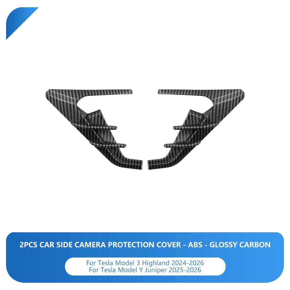 Heenvn 2Pcs Side Camera Cover For Tesla Model Y Juniper Launch Model 3 Highland 2026 2025 ABS Leaf Board Dash Cam Protect Kit