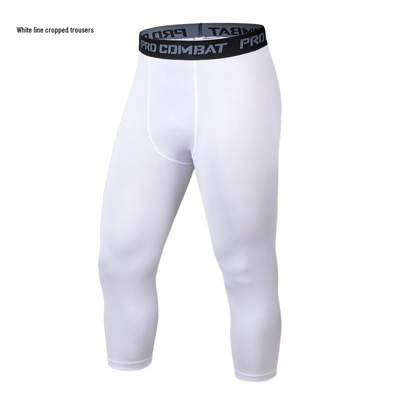 Men's Sports Compression Tights: Quick-Dry, High-Elastic 7/8 Leggings for Running, Basketball, and Cycling.