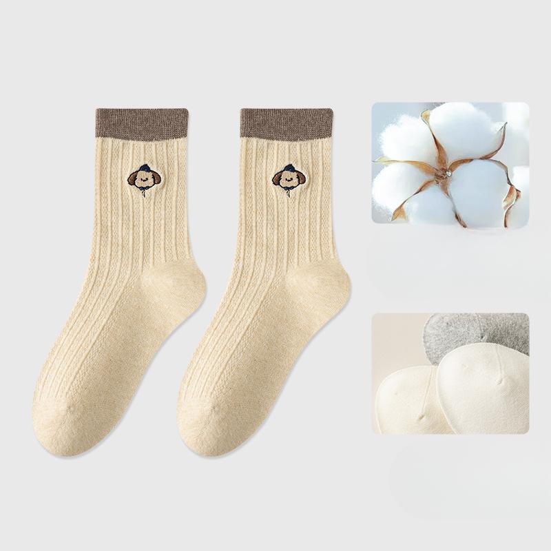 Ladies Spring and Autumn Assorted Colors Cute Embroidery Puppy Drum Pile Socks