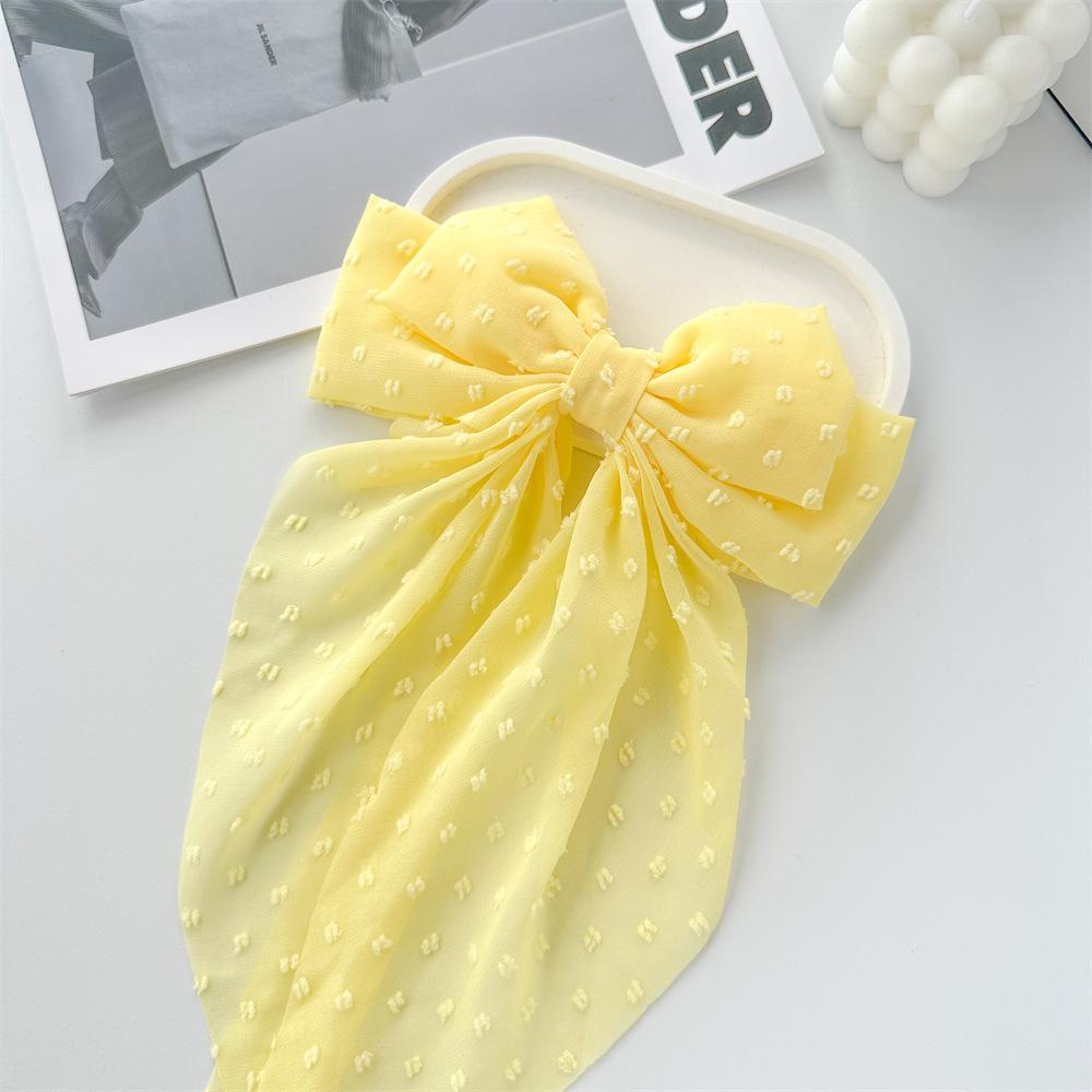 Chiffon Bow Polka Dot Streamer Hairpin Spring Clip Back of Head Female Hairpin Headgear Fresh and Sweet