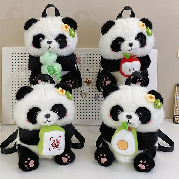 Cute panda flower backpack female cartoon hug rich apple plush bag lightweight backpack travel small backpack