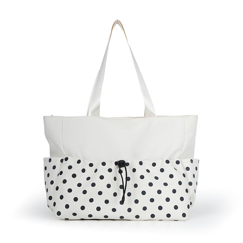 

Polka Dot Large Capacity Tote Bag For Women Nylon Material Drawstring Closure Hobo Bag Underarm Shoulder Bag Lightweight Handbag белый
