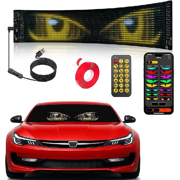 2PCS LED Eyes For Car Windshield, 13.7"X4" Devil Eyes Light For Cars, Programmable Soft Screen LED Sign With APP Control And Remote Controller