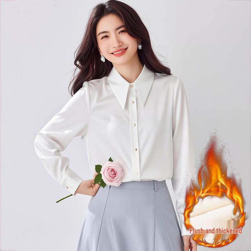 Women's Chic Early Spring Glossy Satin Long-Sleeve Shirt - Fashionable High-End Office Wear