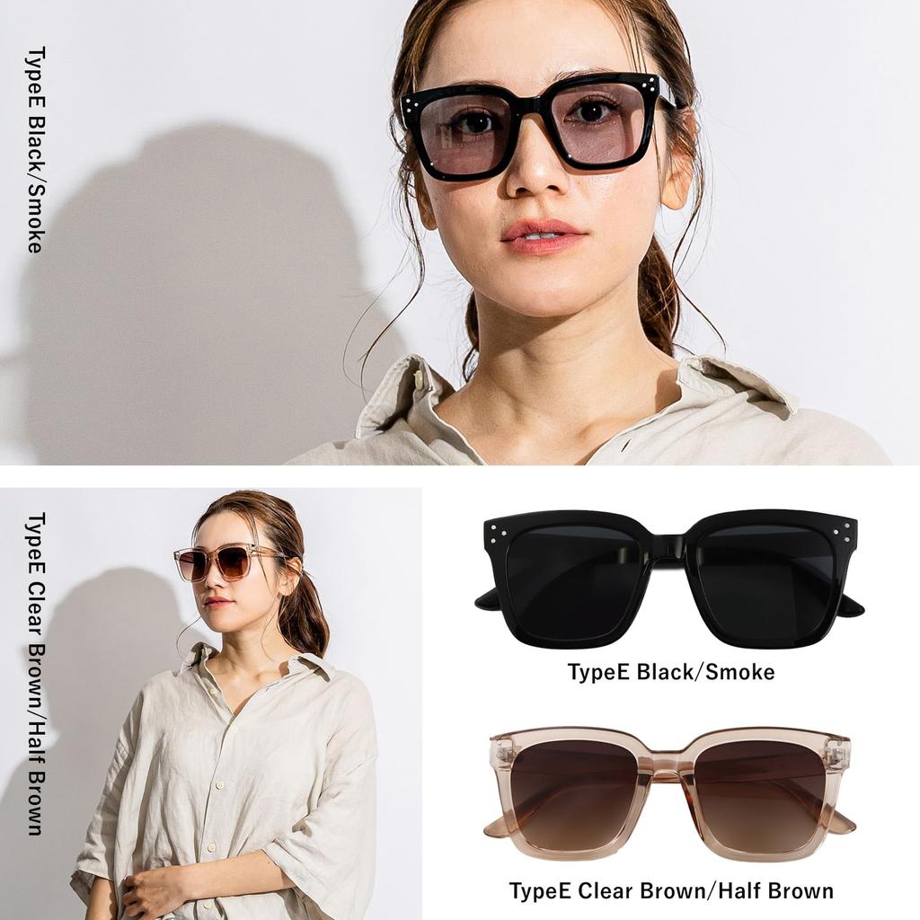 [Puente] Sunglasses for Men and Women - Stylish, Clear, Champagne, Transparent, Clear Frame, Mid-Gray, Gray, Square, Wide Frame, Oversized, Suitable