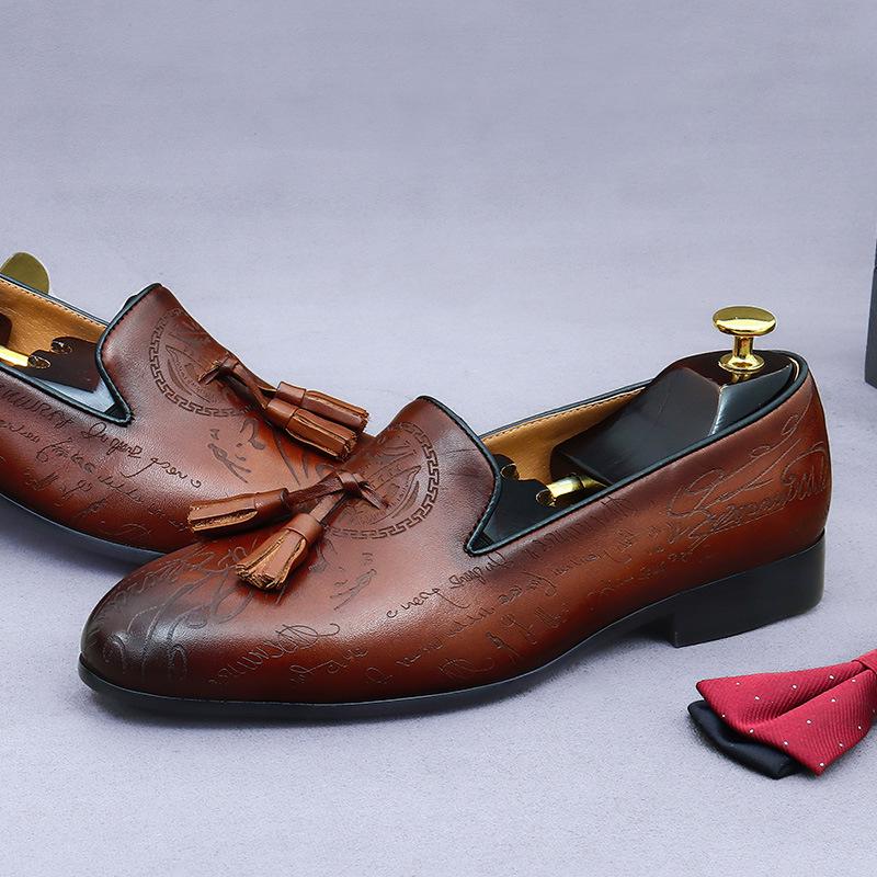 Men's Genuine Leather Tassel Slip-On Loafers - Retro Low-Top Casual Shoes