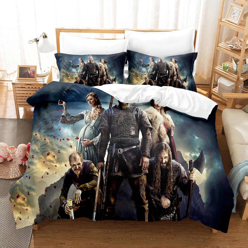 Vikings Bedding Set TV Drama Scene Prints Duvet Cover Pillowcase Quilt Cover For Girls Boys Teen Bedroom Decor Single Double