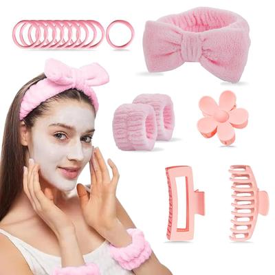 16 Piece Skincare Headband Set, Suitable for Face Washing, Hydrotherapy, and Makeup, Including 1 Headband, Wristband, 3 Hair Cli