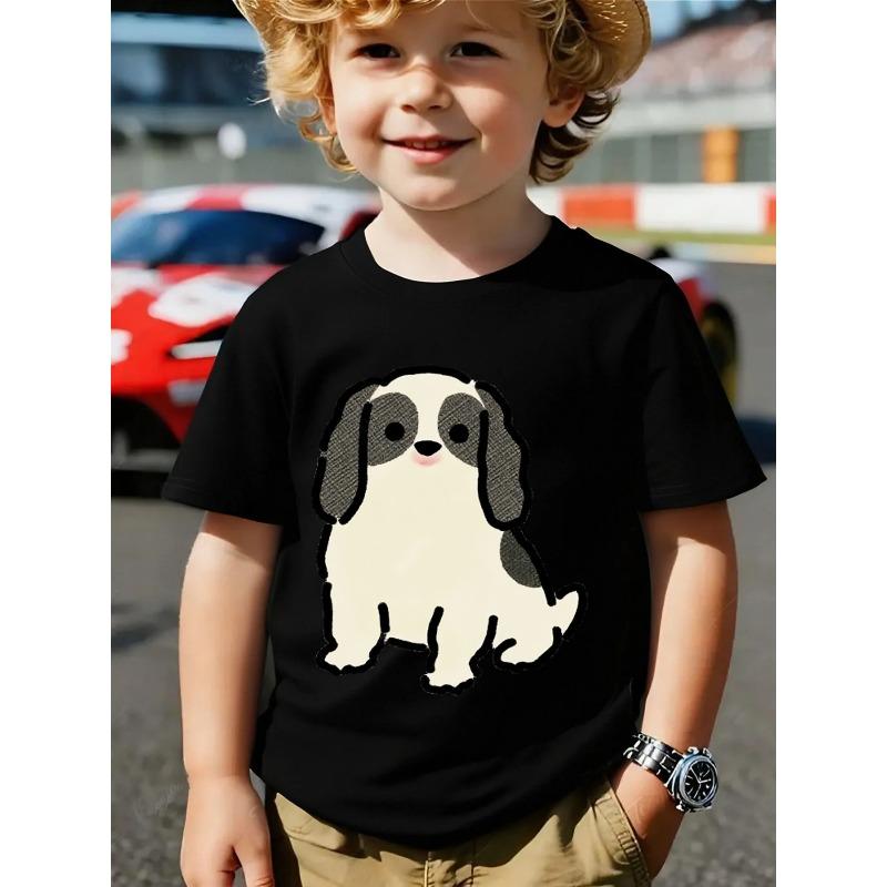 Европейские размеры Мальчишеская футболка с коротким рукавом | С милым принтом щенка, модным узором, мягкая и удобная для повседневной носки 98cm чёрный