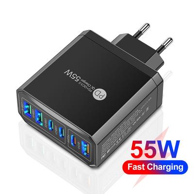 55W PD USB Ladegerät Schnellladung 6 Anschlüsse Quick Charge 3.0 Reiseladegerät Für iPhone Samsung Xiaomi Handy-Ladegerät