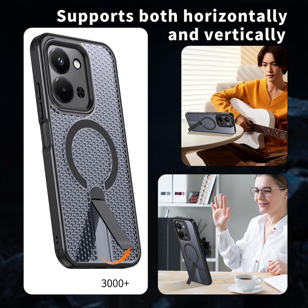Military Anti-fall Cooling Hole Design Magnetic Case For Xiaomi Poco C85 Redmi 15C 4G 171.6mm 5G 173.2mm Metal Stand Back Cover