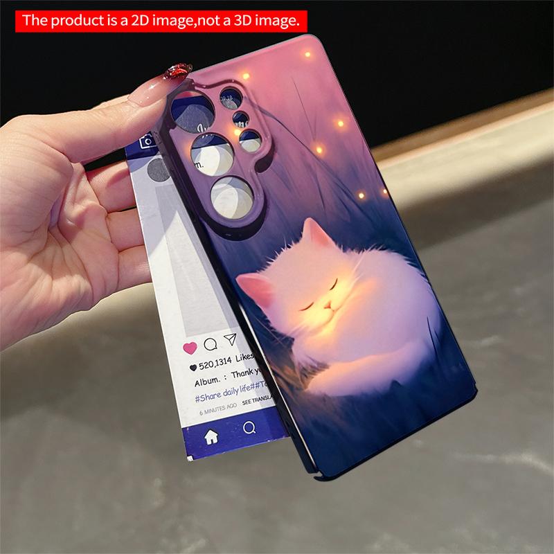 2DFlat Samsung Phone Case Sleeping White Cat Among Fireflies Applicable To Galaxy S23 S24 S25ULTRA S26 A12 A14 A15 A16 A54 A55