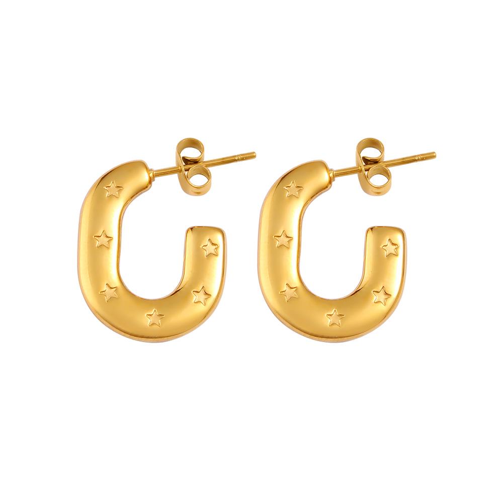 Versatile 18K Gold Stainless Steel Geometric Retro Earrings for Women