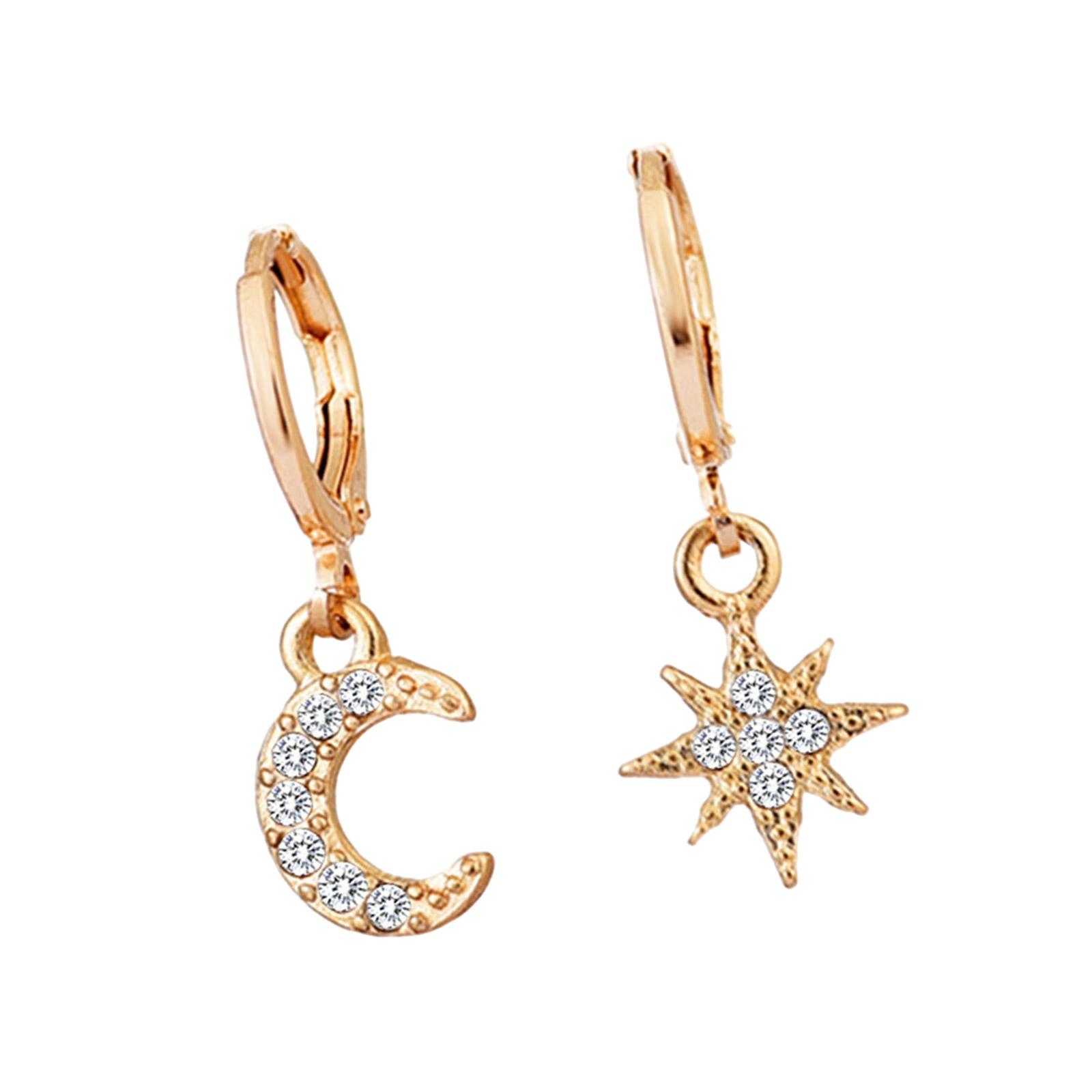 

Allergy Proof Star Moon Earrings For Women Asymmetric Hoops With Cubic Zirconia Accent Party Jewelry Gold Rose Gold