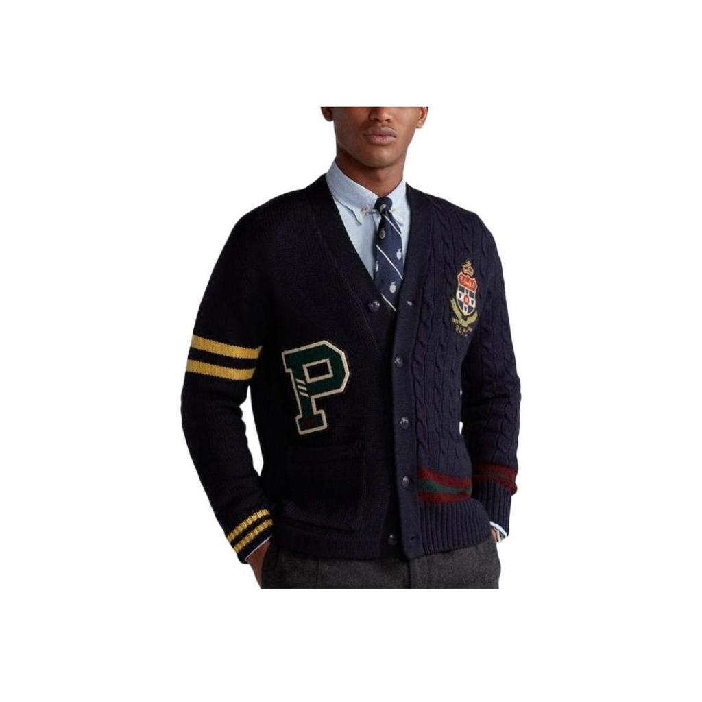 Polo Ralph Lauren Appliqué Embroidered Single-Breasted Long Sleeve Sweater Men sweater Navy-Blue MNPOSWE16820473-410