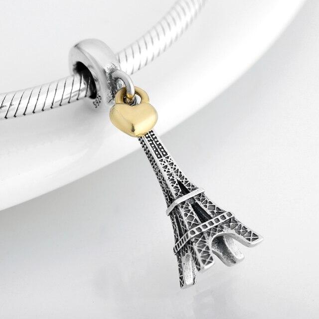 Voguish Stylish Sterling Color Dramatic White Enamel Heart Golden Beads Fit Original Charm Wrist Bracelet Jewelry MakingFashion Charm