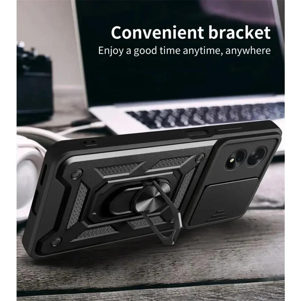 Armor Magnetic Ring Stand Holder Case For OPPO Reno 11 5G Reno 11 Pro A79 5G A38 A78 A58 4G Slide Lens Protection Cover